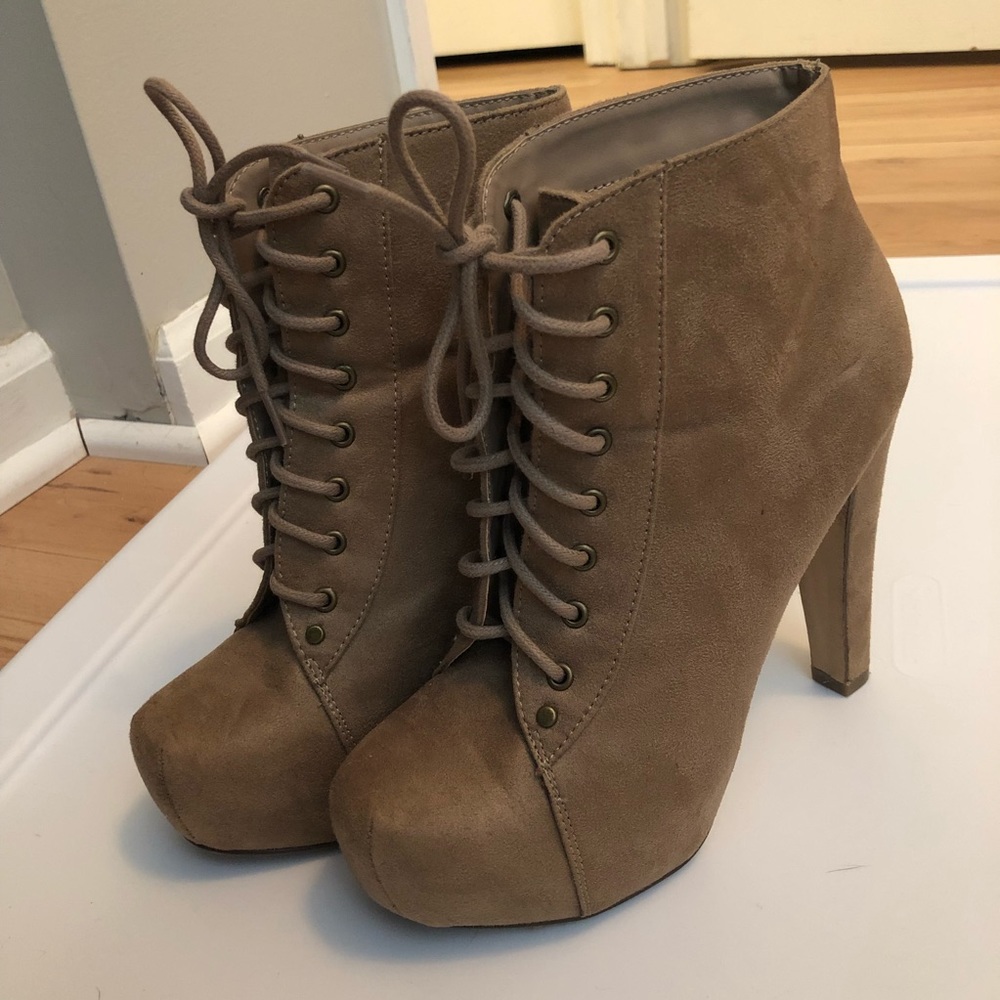 Faux suede lace up booties
